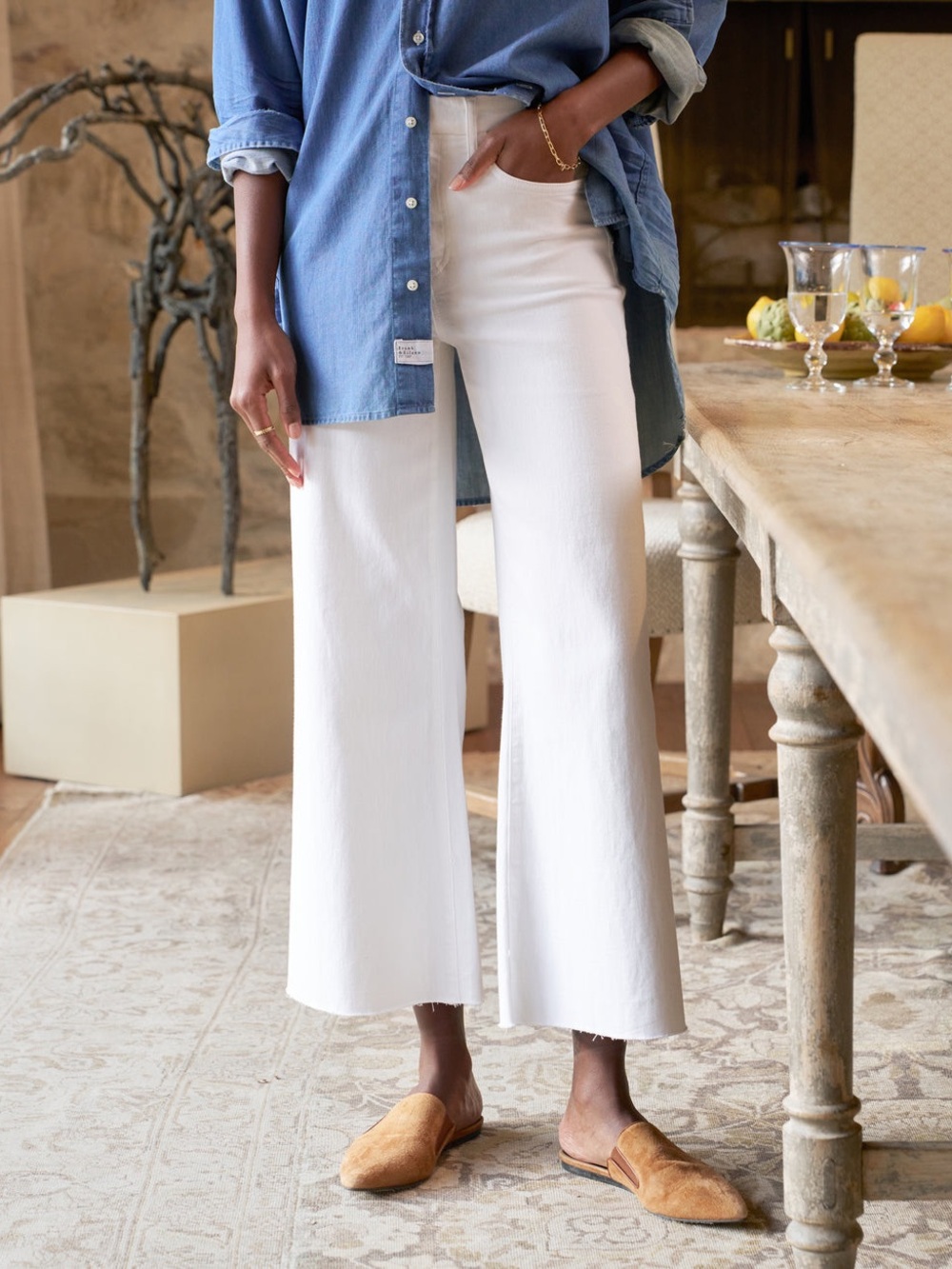 Frank & Eileen Pale Blue Galway Wide-Leg Crop Jeans